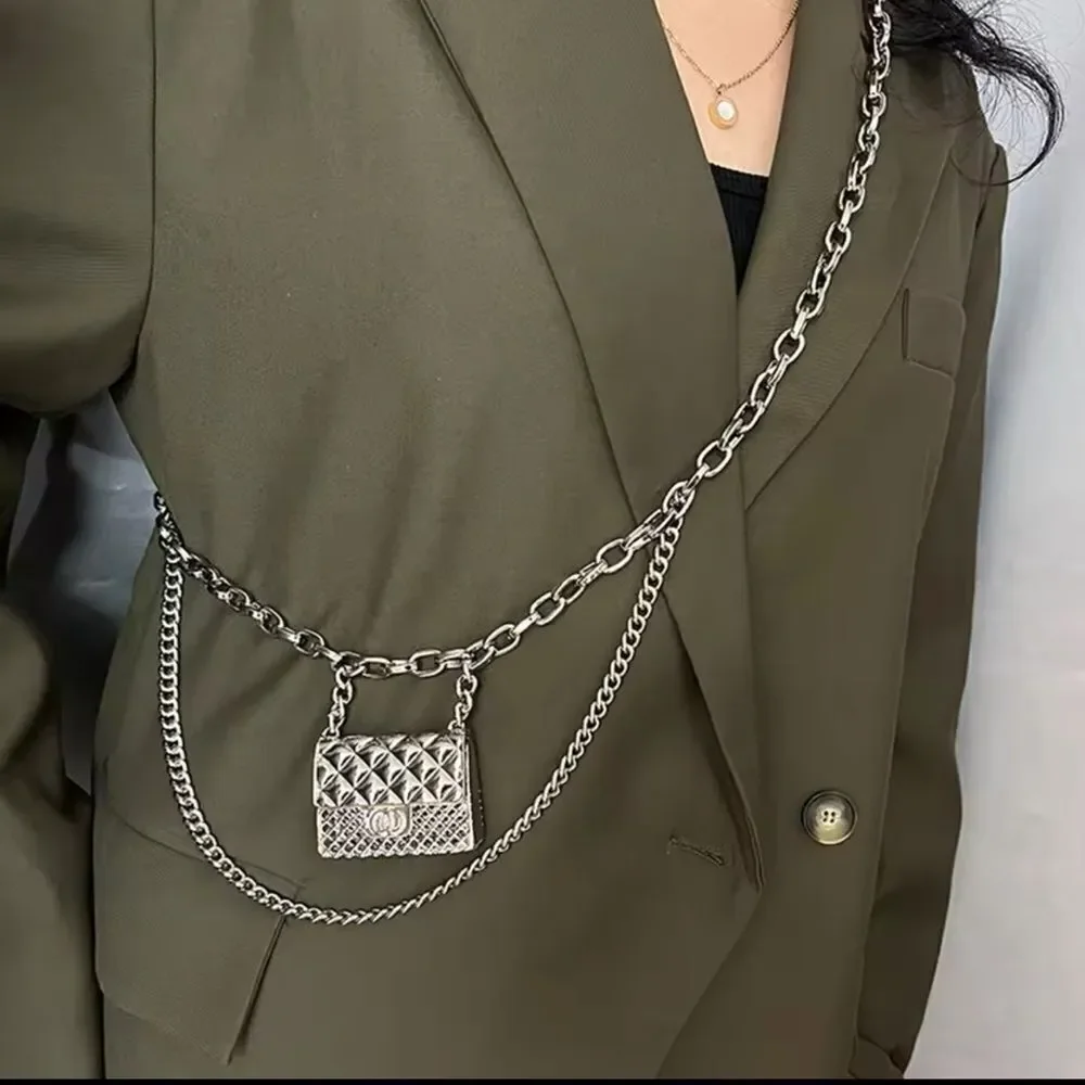 Anthropologie Fashion Tassel Silver Chain Belt with mini Bag. Trendy!h… - Picture 1 of 17